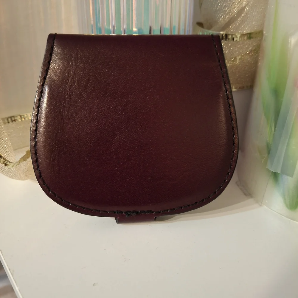 Firenza Brown Leather Coin Pouch with Gold Fleur-de-lis